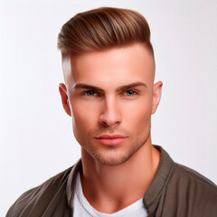 Fototapeta premium Ritratto di giovane uomo rasato su sfondo bianco