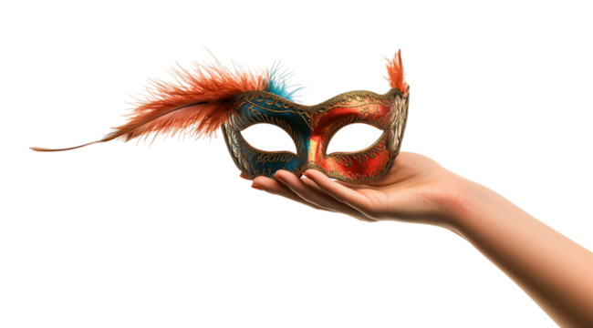 PNG, Carnival. Mardi Gras, carnival mask, isolated on white background, generated by Generative AI technology.