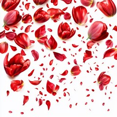 Vivid Red Flower Petals on White Background Capturing the Elegance and Beauty of Nature for Visuals and Design Projects