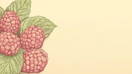 Beautiful raspberry artwork, ideal for culinary projects, fresh and vibrant berries with a clean, detailed design, book-style illustration.