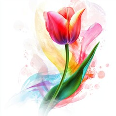 Vibrant Colorful Tulip with Artistic Abstract Background Featuring Swirls and Splashes of Color