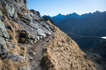 High mountain hiking trail in the High Tatras, Orla Perć.
