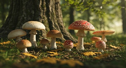 Autumn Forest Mushrooms Nature Photography Toadstools Fungi Fall Leaves Woodland Scene