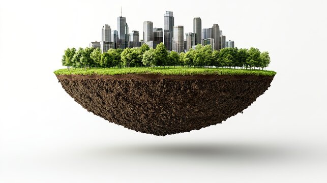 Earth land&nbsp;Soil layers 3D Illustration round soil ground cross&nbsp;section float landscape&nbsp;fantasy floating island