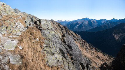 High mountain hiking trail in the High Tatras, Orla Perć.
