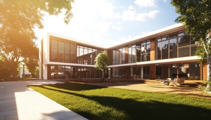 Fototapeta premium Modern Architectural Design: Luxurious House in Green Landscape