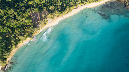 nature of the beach and sea Summer with sunshine, sandy beaches, clear blue waters sparkling against the blue sky. On an island with good ecology and environment Background for summer vacation