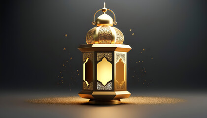 3d illustration isolated of Islamic background with lantern. Isometric 3d render for greeting cards for ramadan kareem, mawlid, iftar, isra miraj, eid al fitr adha and muharram. 3D Illustration