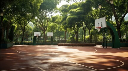 trees wooden basketball court