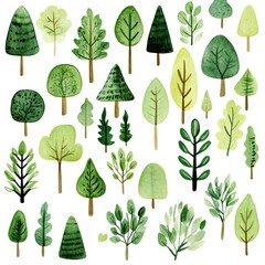 Pattern of collection green forest White background