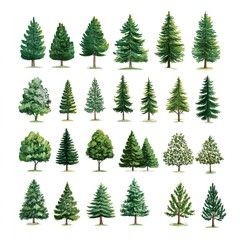 Obraz premium Pattern of collection green forest White background