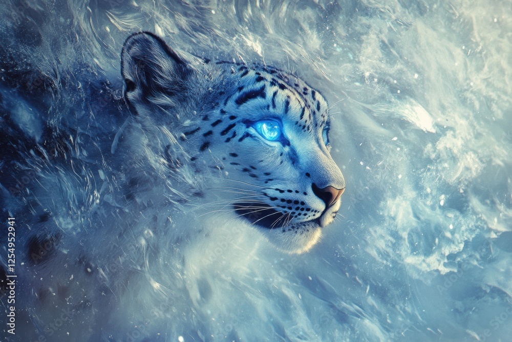 Aufkleber majestic white tiger emerging from swirling blue waters with glowing eyes in a surreal setting. gene