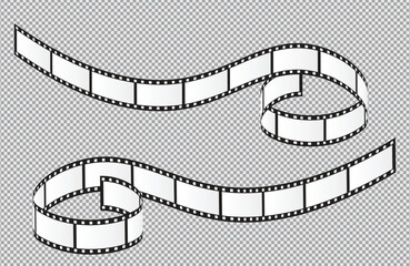 Cinema Film strips reel templates. Retro film strip frame element isolated on transparent background. Video or movie film vintage analog cinema, photograph camera. Abstract vector illustration
