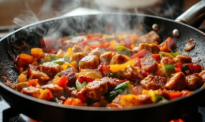 Close-up of stir-fried meat and vegetables a kitchen delight