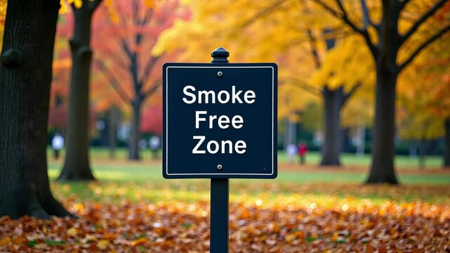 Blue sign in the park "smoke free zone". A place where you cannot smoke