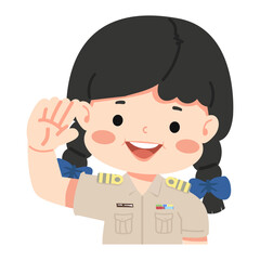 girl saluting in teacher uniform