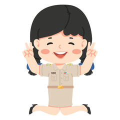 Cute female teacher jumping in air