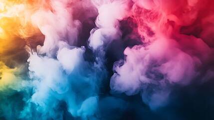 Abstract colorful smoke clouds on black background.