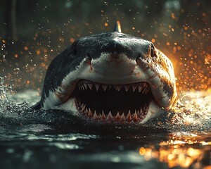 Razor Sharp Jaws Emerge from Crashing Waves A Mighty Great White Shark s Dramatic Underwater Hunt