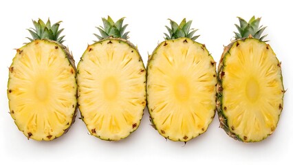 Four fresh pineapple slices on a transparent background. Juicy tropical fruit pieces ready for consumption, perfect for healthy eating and summer isolated on white or transparent background 
