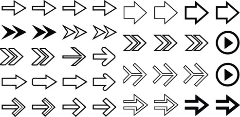  Big Black Pointer Arrows Icon Set. Modern Arrows Set Flat Different Arrows Collection Of Concept For Web Design, Mobile Apps, User Interface And More Vector Illustration Isolated on White Background.