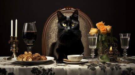 Fototapeta premium sleek cat dinner table