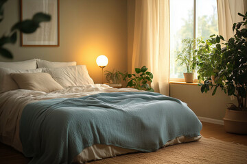 Cozy Bedroom with Plants and Morning Light