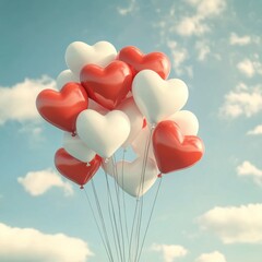Fototapeta premium Heart-Shaped Balloons Soaring in a Blue Sky: A Romantic Valentine's Day Image