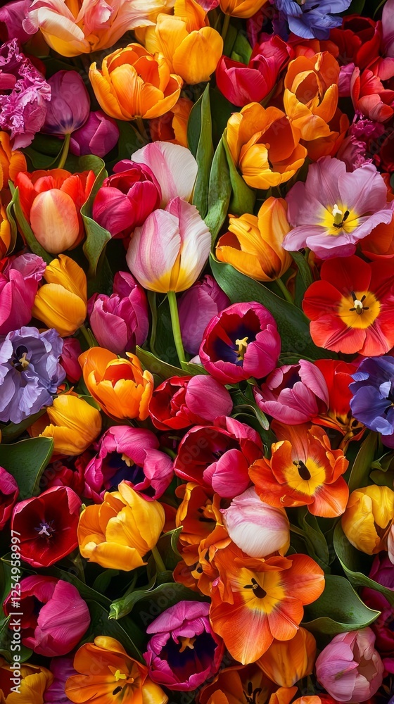 Poster a breathtaking assortment of tulips in various colors fills the frame, capturing the essence of spri