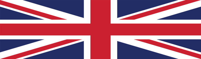 Flag of the United Kingdom of Great Britain and Northern Ireland. Flag icon. Standard color. A long banner. Computer illustration. Digital illustration. Vector illustration.