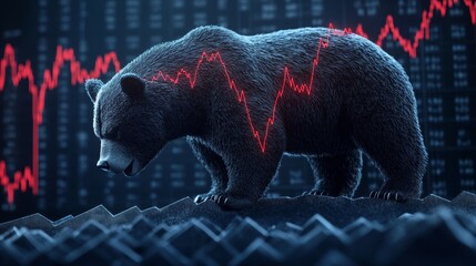 Bear market graph illustration showing downward trend with red arrow for financial decline