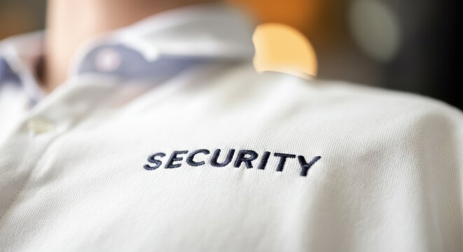 Close-up of a security uniform with the word SECURITY prominently displayed