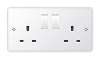 Realistic vector white socket. Type G with switches. Isolated on white background