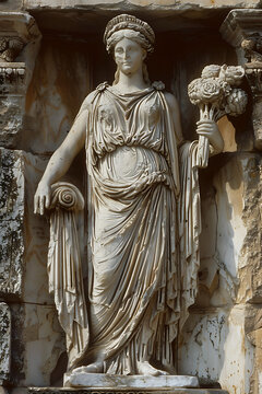 Ancient Greek goddess Clotho statue, one of the Three Fates, symbolizing destiny and the thread of li
