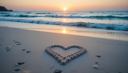 Sandy Heart at Sunset: A Symbol of Love on a Tranquil Beach