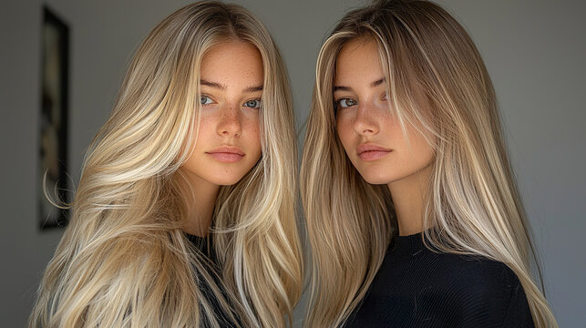 Close-up of long straight blonde hair for product dvertisement shampoo cosmetics