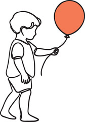 Elegant Line Drawing of Child Holding Balloon