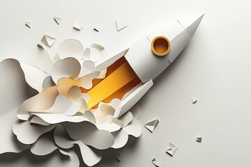 A paper cutout rocket symbolizes innovation and creativity.