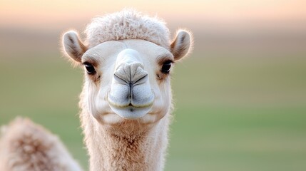 Obraz premium Desert camel portrait, sunset grassland