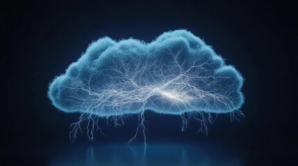 Digital Cloud With Glowing Particles And Lightning