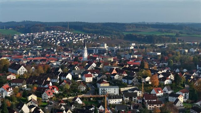 Pfaffenhofen Ilm as a beautiful city between Ingolstadt and Munich embedded within autumn landscape