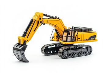 A yellow excavator isolated on a white background