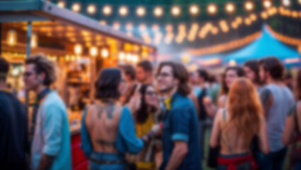 Vibrant night market with festive crowd gathering