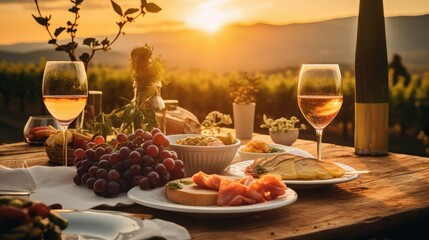 Naklejka premium vineyard wine and pasta