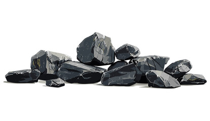 Vector illustration of black stones, realistic rock textures, scenery clipart, transparent background, pebble design, nature elements, landscape, stone art for background and decoration