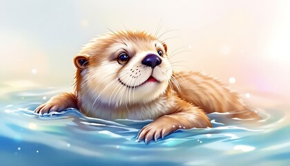 Adorable Otter Pup Swimming in Serene Waters