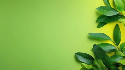 Fototapeta premium Bright Green Background With Decorative Leaves
