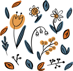 spring doodles flowers vector colorful
