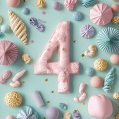 Pastel Candy Number Four Birthday Flatlay