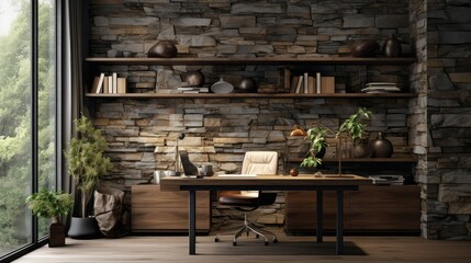 earthy office stone wall